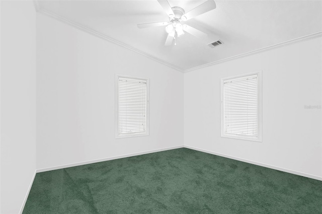 13015 Elm St, Odessa, FL 33556 - unfurnished room with ornamental molding, visible vents, vaulted ceiling, and dark colored carpet