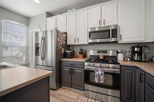 3056 Pointeview Dr, Tampa, FL 33611 - kitchen with light countertops, gray cabinets, stainless steel appliances, white cabinetry, and light wood-type flooring
