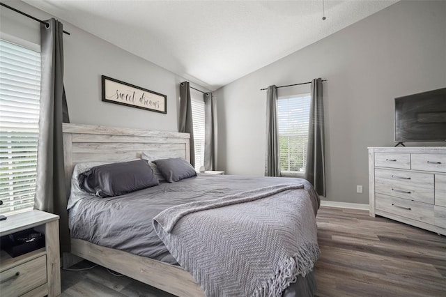3056 Pointeview Dr, Tampa, FL 33611 - bedroom featuring wood finished floors, baseboards, and lofted ceiling