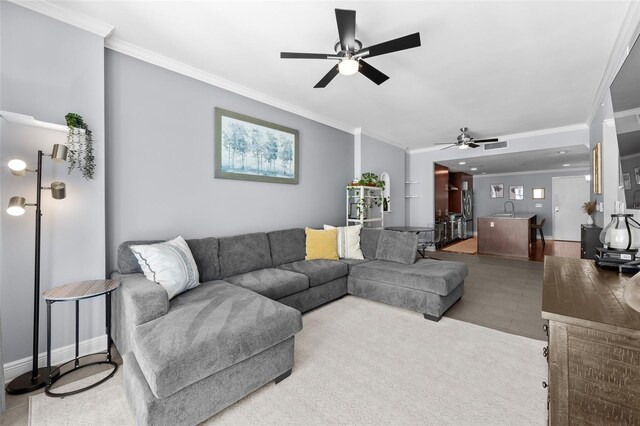 1120 E Kennedy Blvd Unit 1228, Tampa, FL 33602 - living area featuring a ceiling fan, ornamental molding, and baseboards
