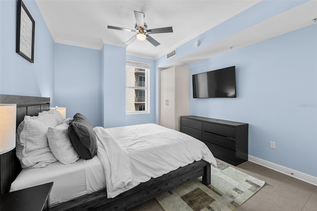 1120 E Kennedy Blvd Unit 1228, Tampa, FL 33602 - bedroom with ornamental molding, ceiling fan, and baseboards