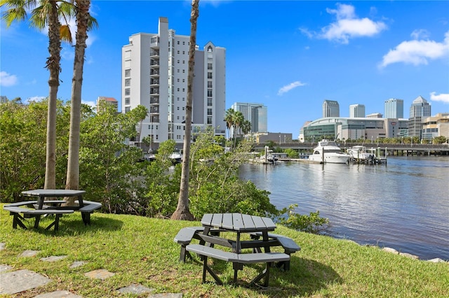 view of home's community featuring a water view and a view of city