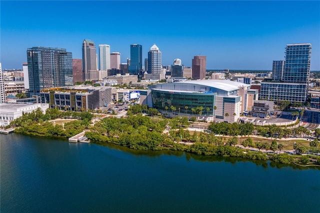 bird's eye view with a view of city and a water view