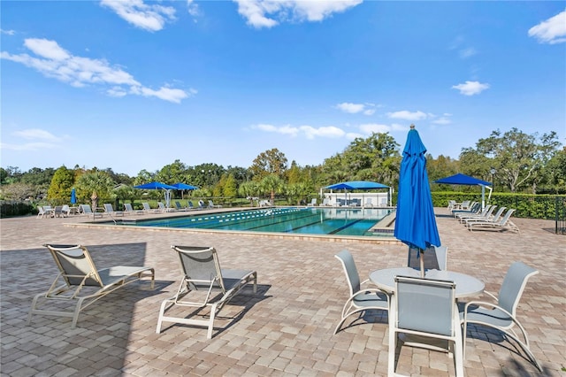 15314 Sherwood Forest Dr, Tampa, FL 33647 - community pool featuring a patio and view of wooded area