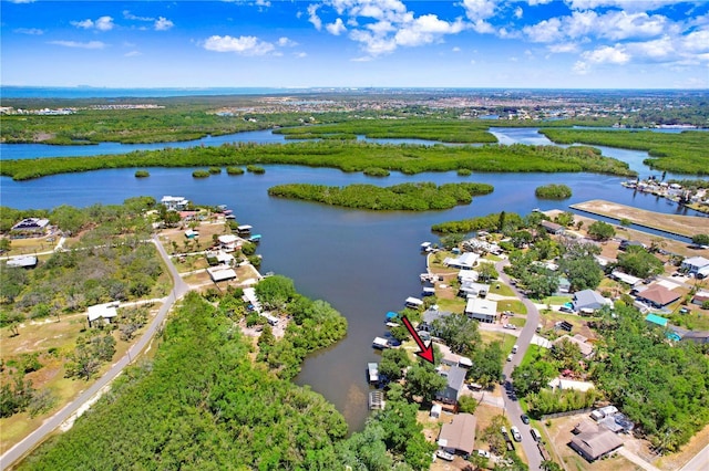 aerial view with a water view