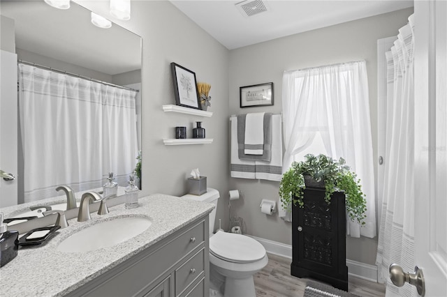 9723 Rolling Cir, San Antonio, FL 33576 - full bathroom featuring vanity, toilet, baseboards, wood finished floors, and visible vents
