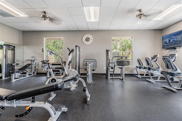 9723 Rolling Cir, San Antonio, FL 33576 - workout area with baseboards, plenty of natural light, and a paneled ceiling