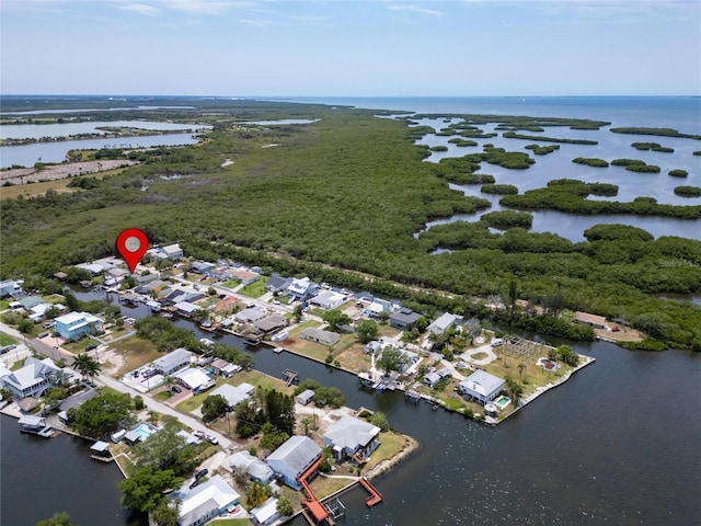 aerial view with a water view and a residential view