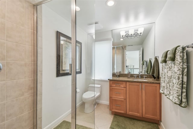 2233 Donato Dr, Belleair Beach, FL 33786 - full bath featuring baseboards, toilet, a shower stall, tile patterned floors, and vanity