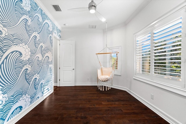 1600 Magnolia Rd, Belleair, FL 33756 - unfurnished room with hardwood / wood-style floors, ornamental molding, baseboards, and a ceiling fan
