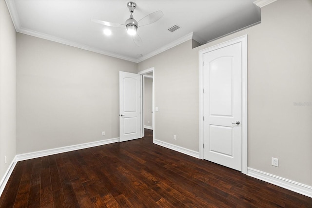 1600 Magnolia Rd, Belleair, FL 33756 - unfurnished bedroom with wood finished floors, ornamental molding, baseboards, and a ceiling fan