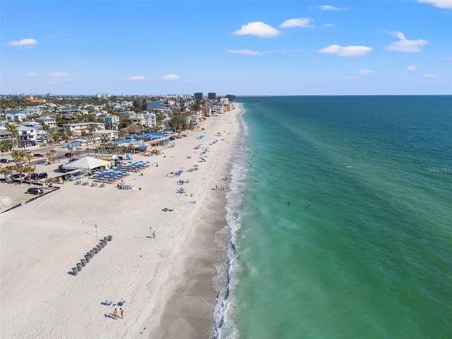 bird's eye view with a beach view and a water view
