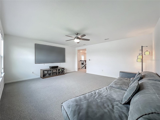 17683 Ramble On Way, Land O Lakes, FL 34638 - living room with visible vents, a ceiling fan, baseboards, and carpet floors