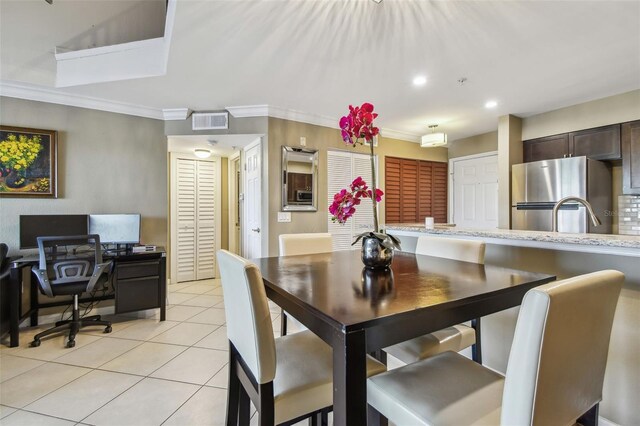 2400 Feather Sound Dr Unit 735, Clearwater, FL 33762 - dining area with ornamental molding, recessed lighting, light tile patterned flooring, and visible vents