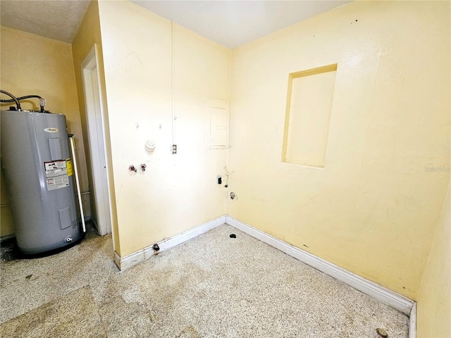 laundry room with electric water heater and baseboards