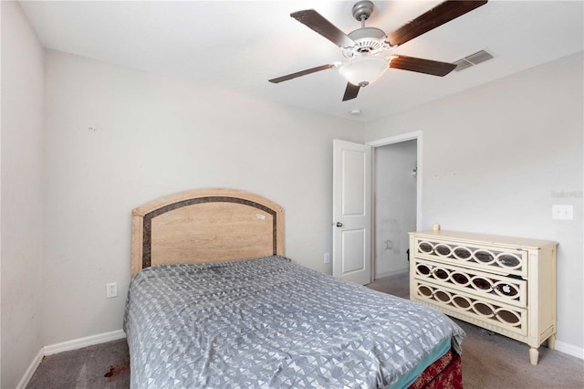 9617 Channing Hill Dr, Ruskin, FL 33573 - bedroom with visible vents, ceiling fan, carpet flooring, and baseboards