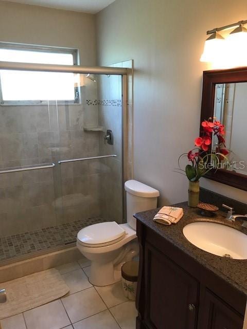 2450 Canadian Way Unit 6, Clearwater, FL 33763 - bathroom featuring tile patterned floors, a shower stall, toilet, and vanity