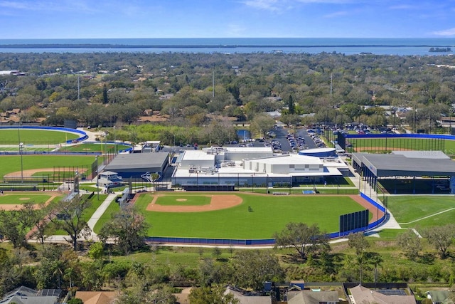 aerial view with a water view