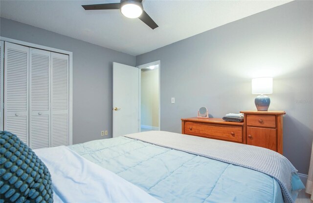 bedroom with a closet and ceiling fan