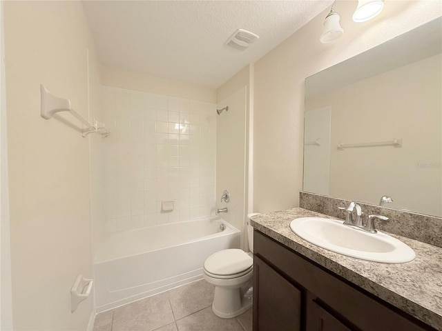 13181 Royal Pines Ave, Riverview, FL 33579 - full bath featuring toilet, tile patterned floors, vanity, shower / bathtub combination, and a textured ceiling