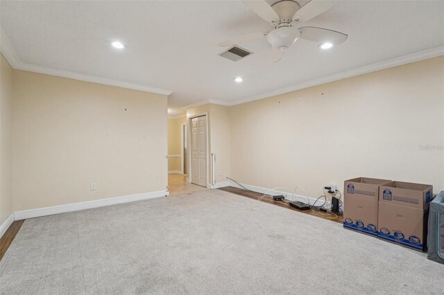1515 12th Ct SE Unit 55, Largo, FL 33771 - carpeted spare room with ornamental molding, baseboards, recessed lighting, and ceiling fan