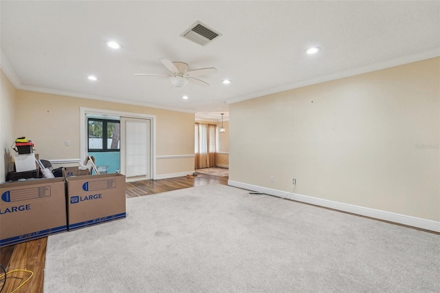 1515 12th Ct SE Unit 55, Largo, FL 33771 - interior space with ornamental molding, recessed lighting, ceiling fan, baseboards, and wood finished floors