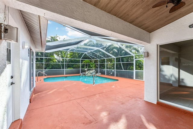 926 SW 37th St, Cape Coral, FL 33914 - pool featuring glass enclosure, a ceiling fan, and a patio area