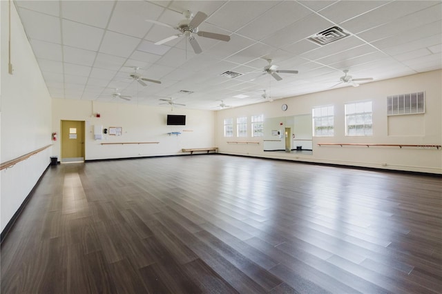 2457 Ecuadorian Way Unit 63, Clearwater, FL 33763 - exercise room with ceiling fan, a drop ceiling, wood finished floors, and visible vents