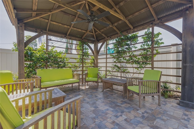 view of patio / terrace with a gazebo and a ceiling fan