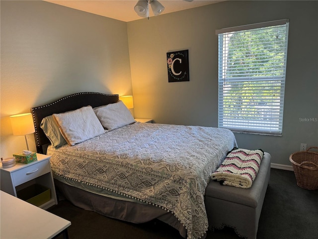 bedroom featuring baseboards, carpet, and multiple windows