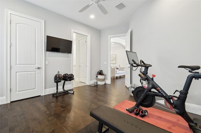 2604 S Bryant Cir, Tampa, FL 33629 - exercise area with a ceiling fan, wood finished floors, recessed lighting, and baseboards