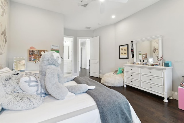 2604 S Bryant Cir, Tampa, FL 33629 - bedroom with dark wood-style floors, recessed lighting, a ceiling fan, and baseboards