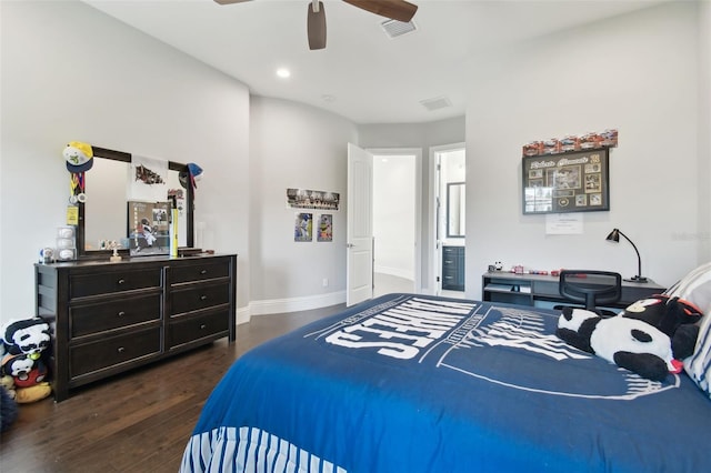 2604 S Bryant Cir, Tampa, FL 33629 - bedroom featuring dark wood-style floors, a ceiling fan, baseboards, and recessed lighting
