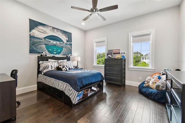 2604 S Bryant Cir, Tampa, FL 33629 - bedroom featuring baseboards, recessed lighting, wood finished floors, and a ceiling fan