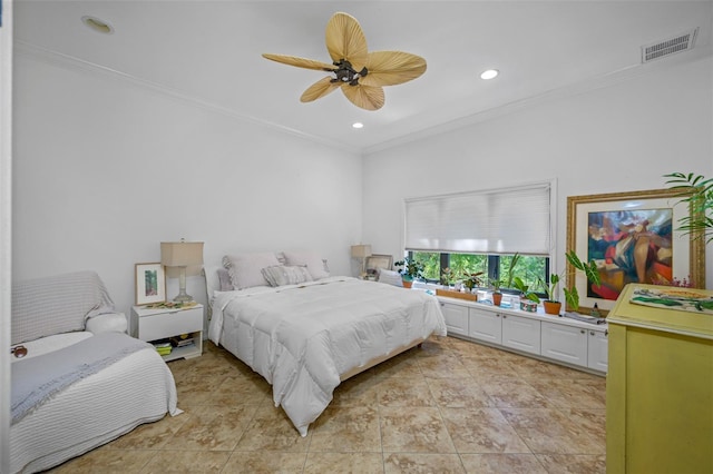 1966 Freedom Dr, Clearwater, FL 33755 - bedroom featuring crown molding, recessed lighting, and ceiling fan
