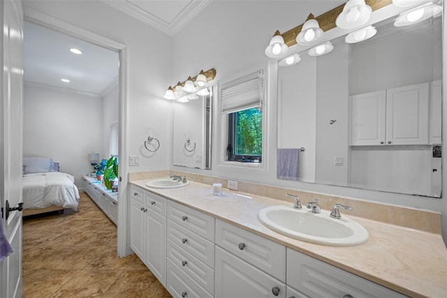 1966 Freedom Dr, Clearwater, FL 33755 - full bath featuring crown molding, double vanity, ensuite bathroom, and recessed lighting