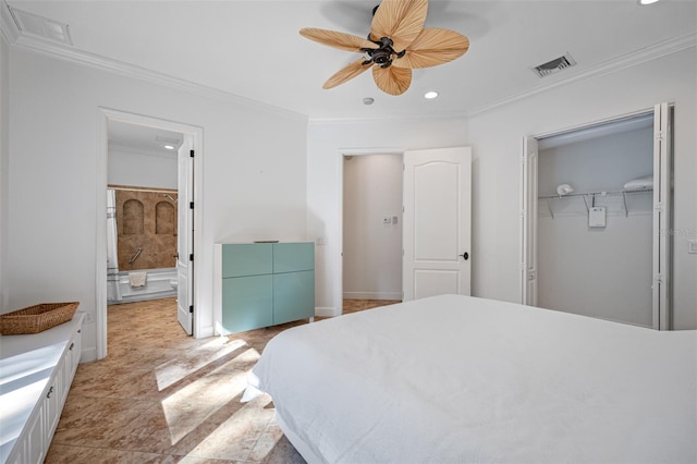 1966 Freedom Dr, Clearwater, FL 33755 - bedroom with ornamental molding, recessed lighting, connected bathroom, a closet, and ceiling fan