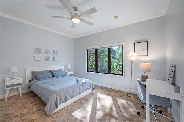 1966 Freedom Dr, Clearwater, FL 33755 - bedroom featuring crown molding, an office area, baseboards, and a ceiling fan