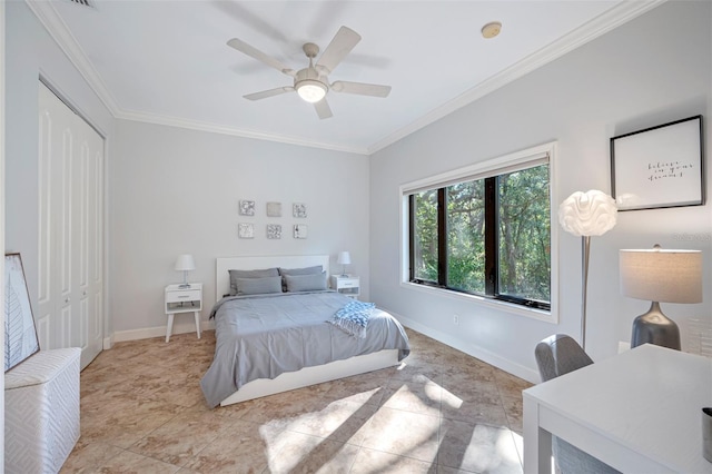 1966 Freedom Dr, Clearwater, FL 33755 - bedroom with crown molding, baseboards, and ceiling fan