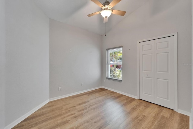 11932 Whisper Creek Dr, Riverview, FL 33569 - unfurnished bedroom with light wood-type flooring, baseboards, a closet, and a ceiling fan