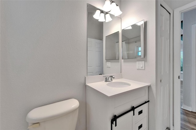 11932 Whisper Creek Dr, Riverview, FL 33569 - bathroom with toilet, vanity, and a chandelier