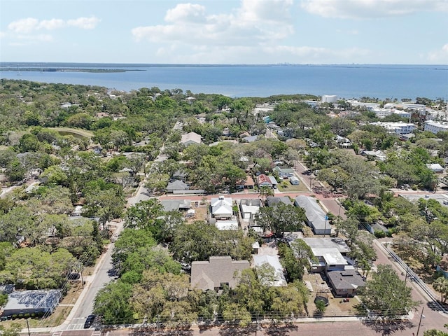 birds eye view of property with a residential view and a water view