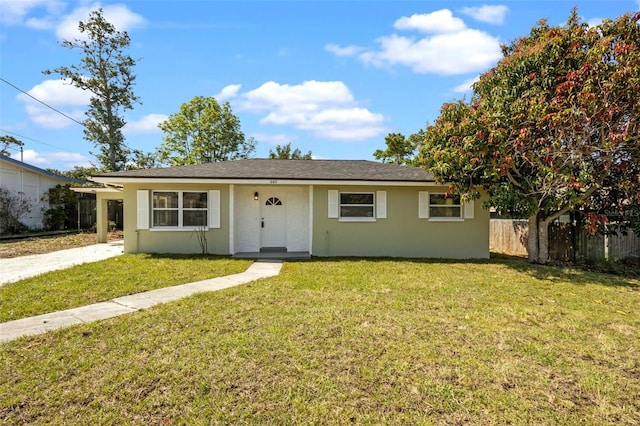 660 Palm Ave, Tarpon Springs, FL 34689 - view of front facade with a shingled roof, fence, stucco siding, and a front yard