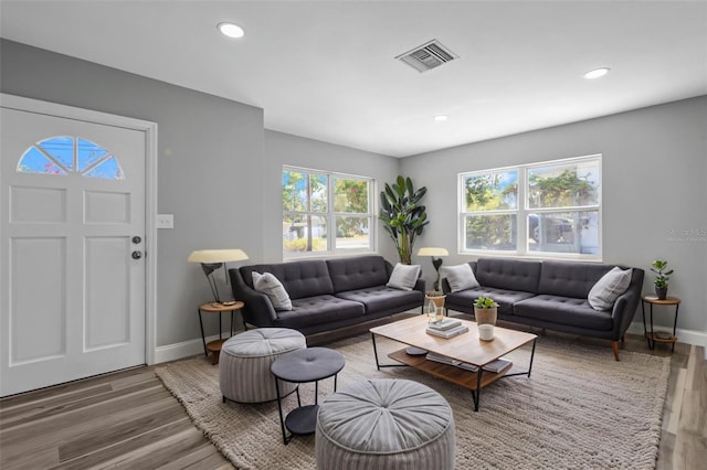 660 Palm Ave, Tarpon Springs, FL 34689 - living room with baseboards, visible vents, wood finished floors, and recessed lighting