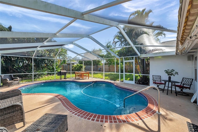 view of pool featuring a fenced in pool, a lanai, a patio, and a fenced backyard