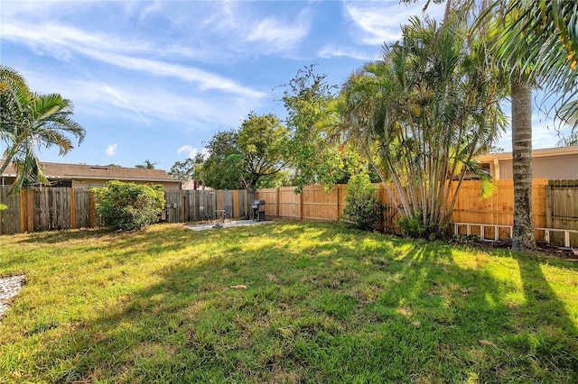 view of yard with a fenced backyard