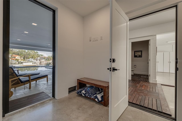 interior space with concrete floors
