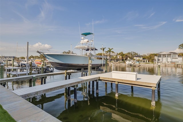 view of dock with a water view and boat lift
