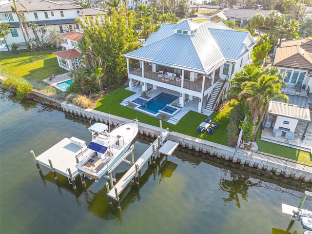 aerial view with a water view