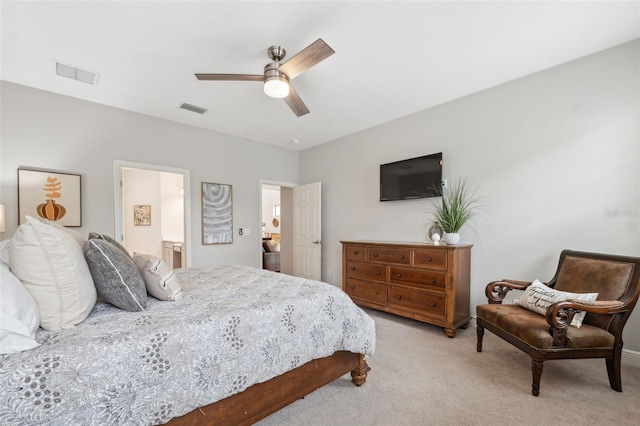 17537 Brighton Lake Rd, Land O Lakes, FL 34638 - bedroom with visible vents, a ceiling fan, and light carpet